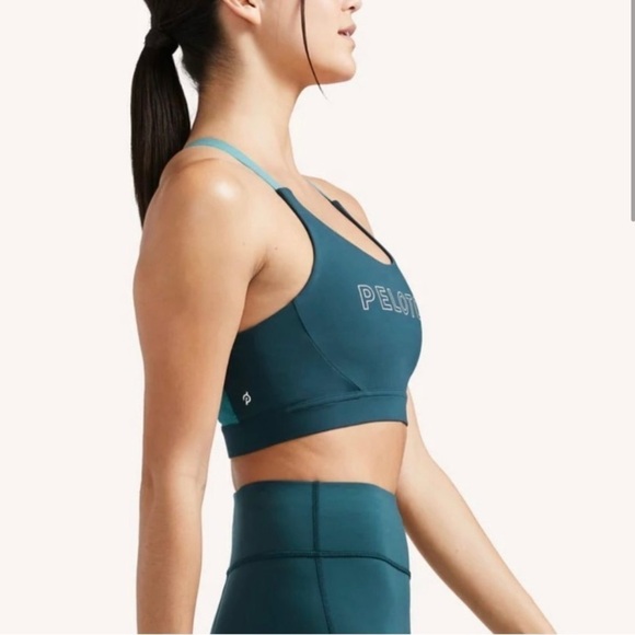 NWT Peloton Blue Colorblock Mesh Crisscross Back Logo Sports Bra Size Small - Picture 3 of 7